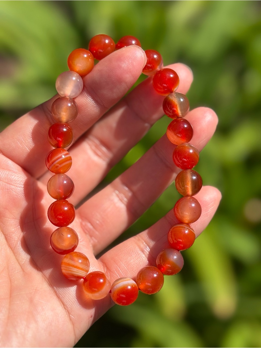 Handmade Carnelian Bead Bracelet - Orange Red Palo